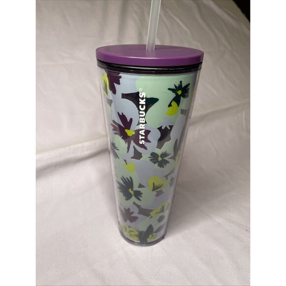 Starbucks 24 oz. Cold Beverage Tumbler Purple Green Pansy Floral Pattern - Picture 1 of 3
